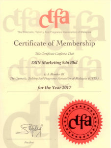 DXN es miembro de CTFA, una asociación que trabaja para promover la confianza en la industria del cuidado personal y asegurar que las regulaciones sean competitivas y armonizadas a nivel internacional.